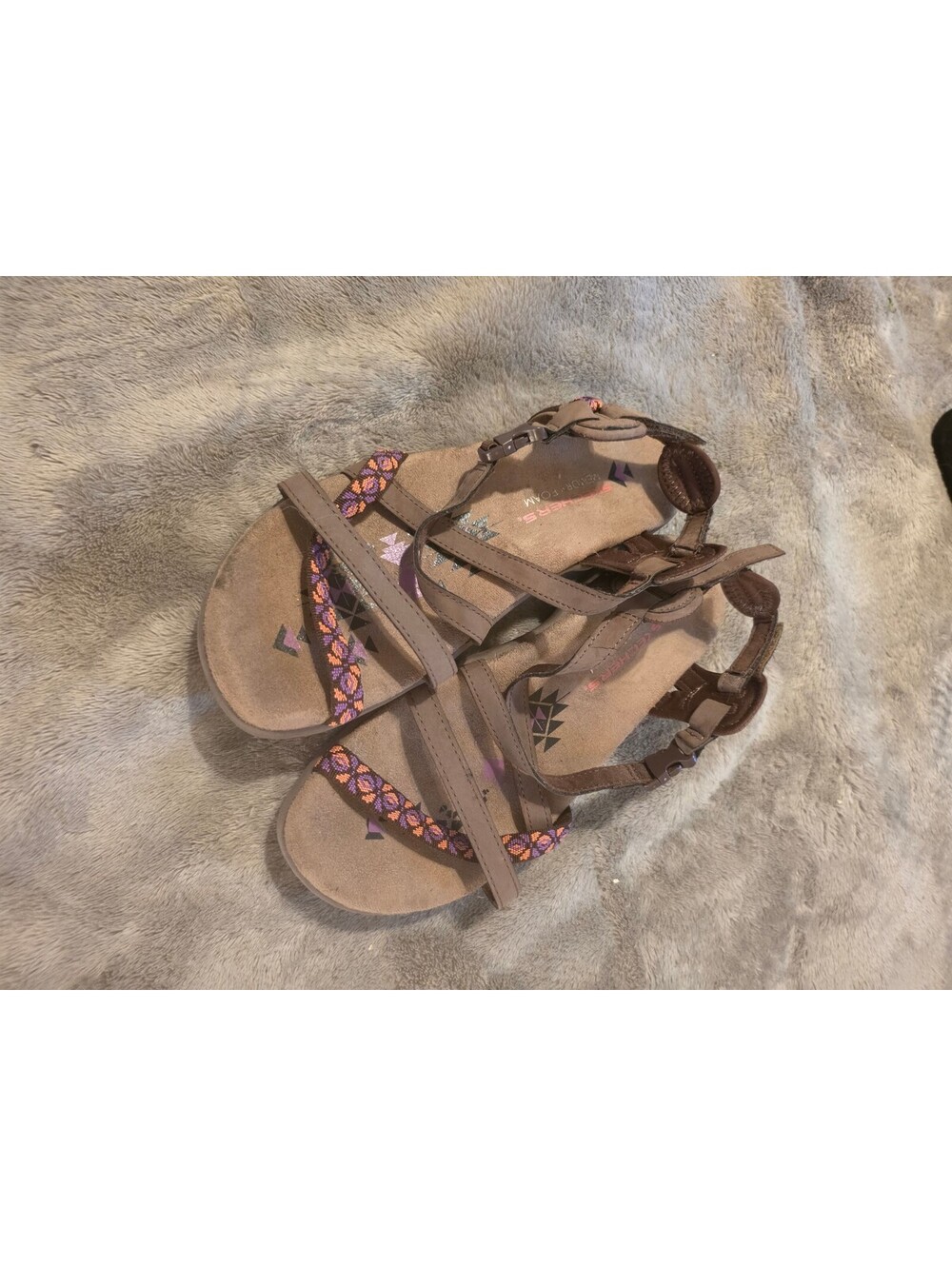 Skechers Memory Foam Brown Strappy Sandals with Patterned Accent size 7